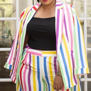 ELOQUII Rainbow Striped Relaxed Blazer